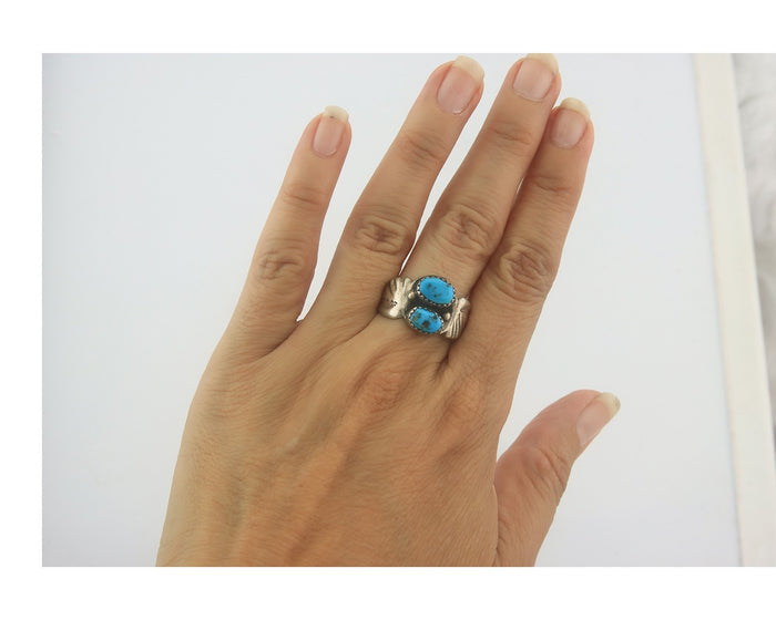 Navajo Ring Sterling Silver Authentic Vintage Turquoise Size 8.5