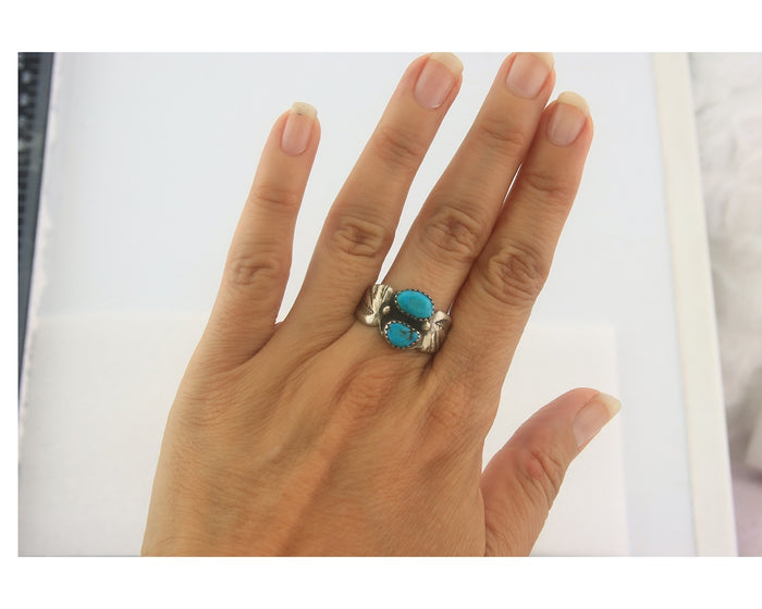Navajo Ring Sterling Silver Authentic Vintage Turquoise Size 9.5