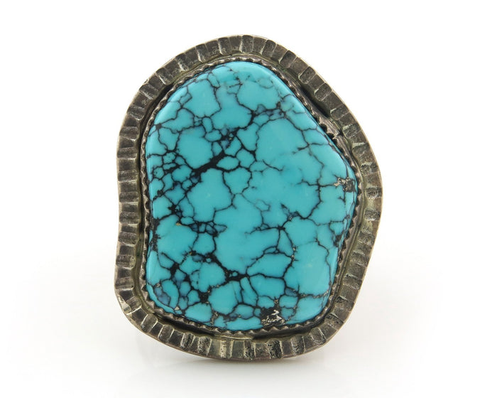 Navajo Ring Sterling Silver Blue Turquoise Signed Abeyta Size 8.25