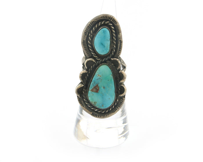 Navajo Ring Sterling Silver Blue Turquoise Vintage Signed LP Size 6.0