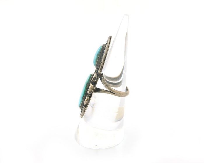 Navajo Ring Sterling Silver Blue Turquoise Vintage Signed LP Size 6.0