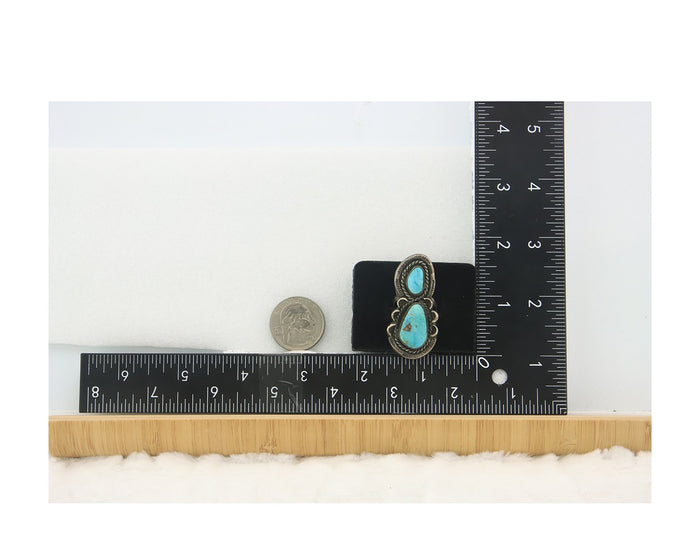 Navajo Ring Sterling Silver Blue Turquoise Vintage Signed LP Size 6.0