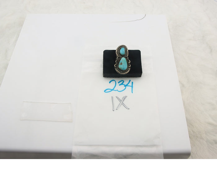 Navajo Ring Sterling Silver Blue Turquoise Vintage Signed LP Size 6.0