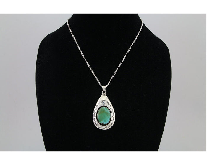Navajo Royston Turquoise Necklace 925 Silver Artist Signed MC C.80's