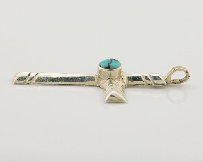 Navajo Sand Cast Cross Pendant 925 Silver Turquoise Artist Signed J Yazzie C.80s