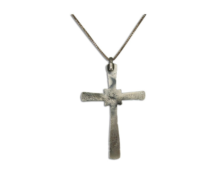 Navajo Sand Cast Cross Pendant 925 Silver Turquoise Native Artist C.80s