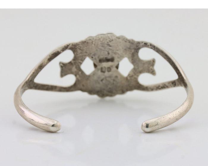 Navajo Sand Cast Cuff Bracelet 925 Silver Natural Turquoise Signed LD C.80's