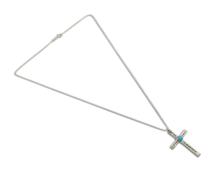 Navajo Sand Cast Necklace 925 Silver Turquoise Native American Artist C.80's