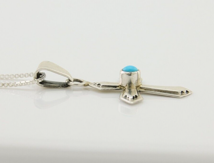 Navajo Sand Cast Necklace 925 Silver Turquoise Native American Artist C.80's