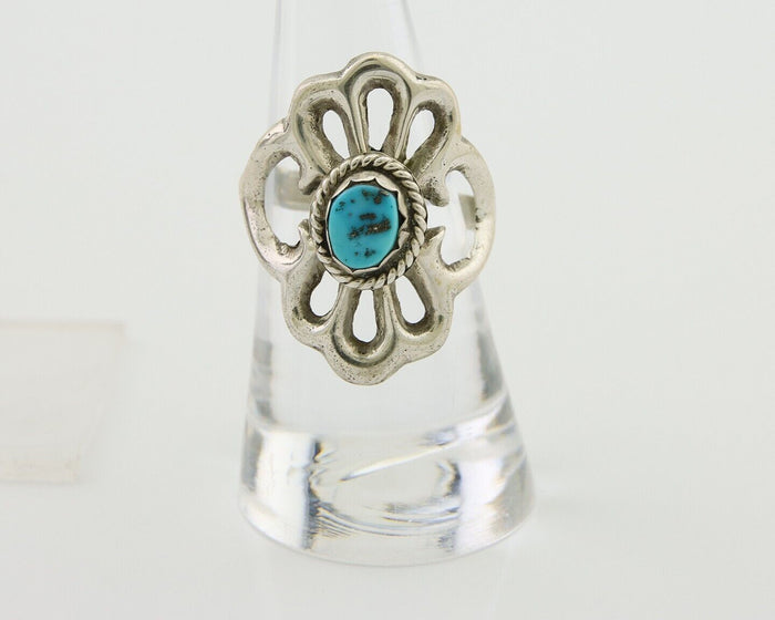Navajo Sand Cast Ring 925 Silver Sleeping Beauty Turquoise Artist C.80's