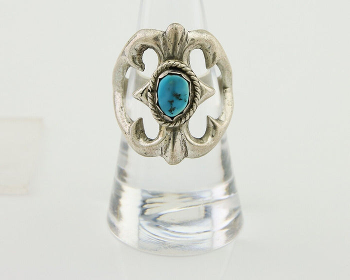 Navajo Sand Cast Ring 925 Silver Sleeping Beauty Turquoise Artist C.80's