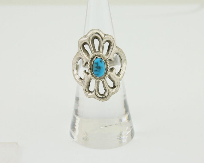Navajo Sand Cast Ring 925 Silver Sleeping Beauty Turquoise Artist C.80's