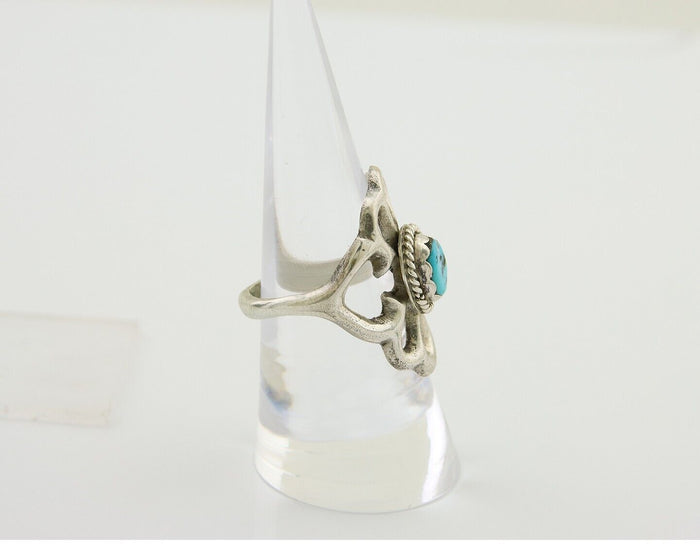 Navajo Sand Cast Ring 925 Silver Sleeping Beauty Turquoise Artist C.80's