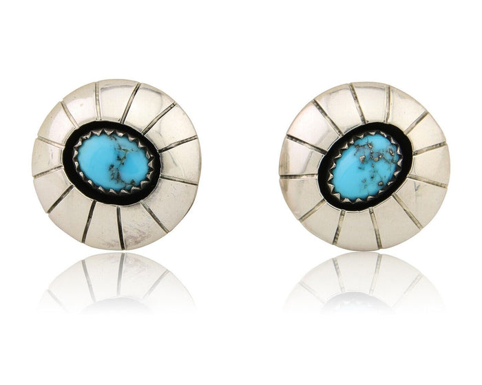 Navajo Shield Earrings 925 Silver Blue Turquoise Artist Signed P C.80s