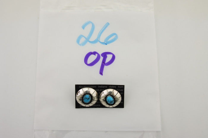 Navajo Shield Earrings 925 Silver Blue Turquoise Artist Signed P C.80s