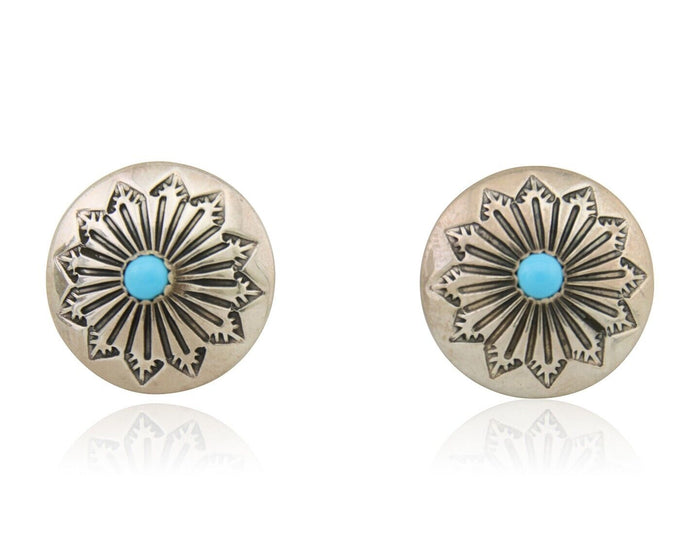 Navajo Shield Earrings 925 Silver Blue Turquoise Artist Signed SN C.80s
