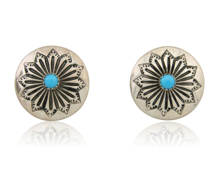 Navajo Shield Earrings 925 Silver Blue Turquoise Artist Signed SN C.80s