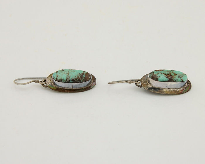 Navajo Shield Earrings 925 Silver Natural Blue Turquoise Signed Windmill C.80s