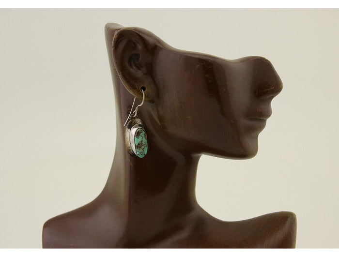 Navajo Shield Earrings 925 Silver Natural Blue Turquoise Signed Windmill C.80s