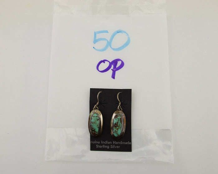Navajo Shield Earrings 925 Silver Natural Blue Turquoise Signed Windmill C.80s
