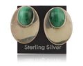 Navajo Shield Earrings 925 Silver Natural Malachite Signed Ella Peters C.80's
