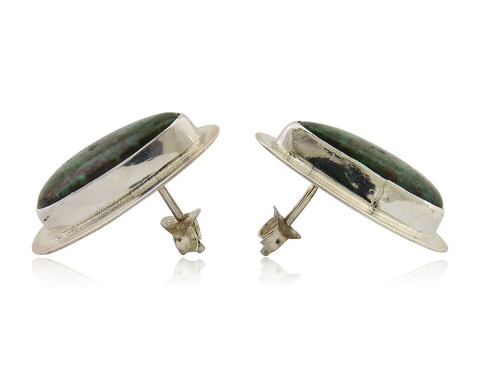 Navajo Shield Earrings 925 Silver Natural Turquoise Artist Signed M.S. C.80's