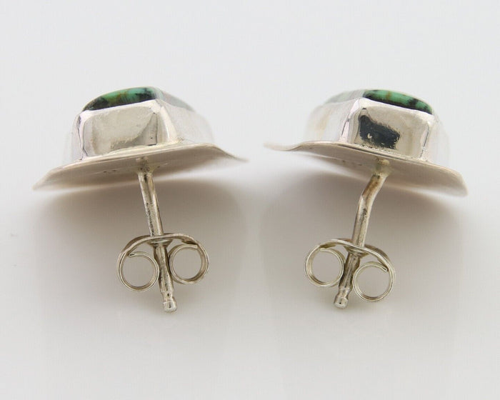 Navajo Shield Earrings 925 Silver Natural Turquoise Artist Signed M.S. C.80's