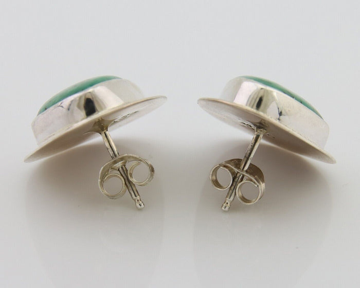 Navajo Shield Earrings 925 Silver Natural Turquoise Artist Signed M.S. C.80's
