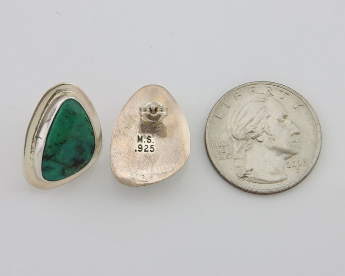 Navajo Shield Earrings 925 Silver Natural Turquoise Artist Signed M.S. C.80's