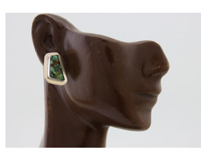 Navajo Shield Earrings 925 Silver Natural Turquoise Artist Signed M.S. C.80's