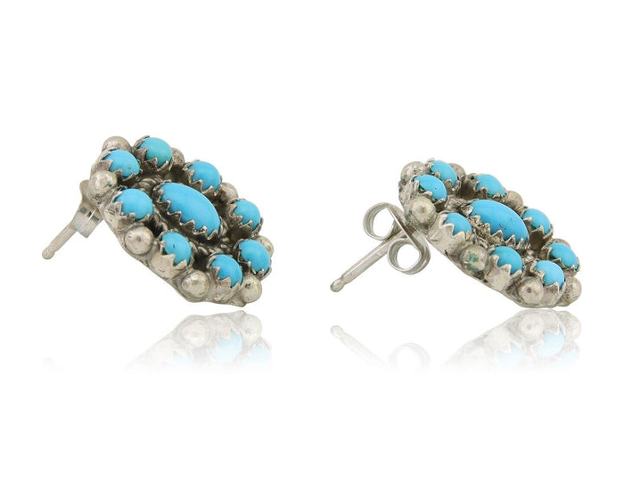 Navajo Shield Earrings 925 Silver Natural Turquoise Signed Nathaniel Curley C80s