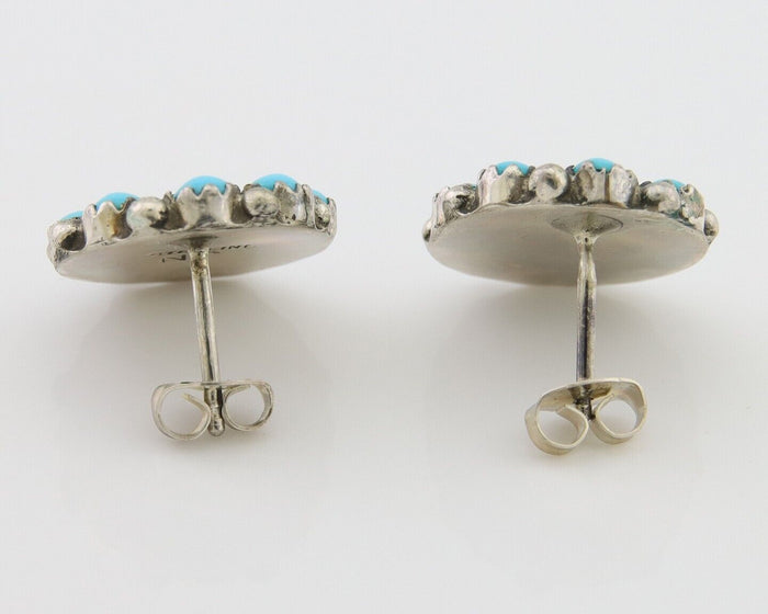 Navajo Shield Earrings 925 Silver Natural Turquoise Signed Nathaniel Curley C80s