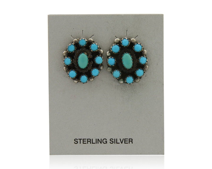 Navajo Shield Earrings 925 Silver Sleeping Beauty Native Artist C80s