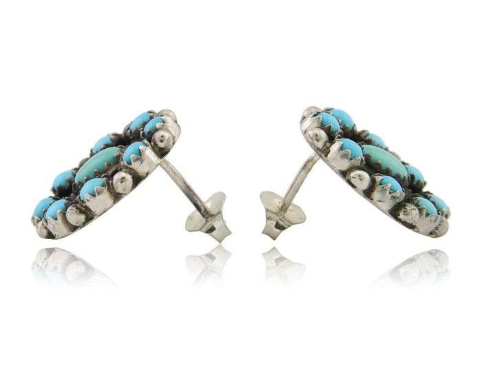 Navajo Shield Earrings 925 Silver Sleeping Beauty Native Artist C80s