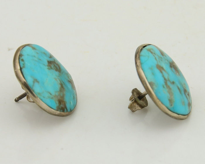 Navajo Shield Natural Turquoise Earrings 925 Silver Native American Artist C.80s