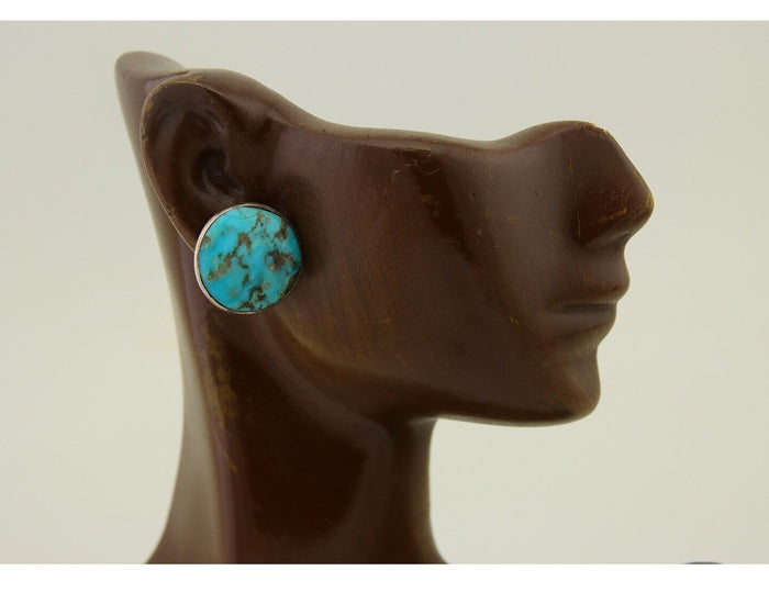 Navajo Shield Natural Turquoise Earrings 925 Silver Native American Artist C.80s