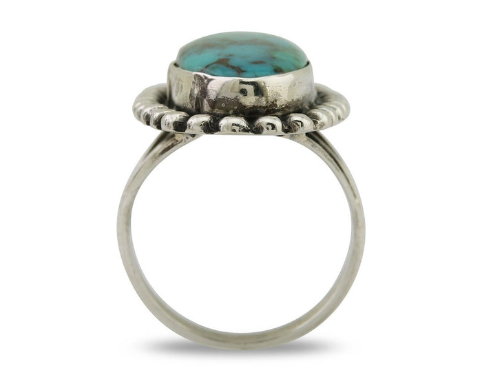 Navajo Shield Ring 925 Silver Arizona Turquoise Native Artist C.80's