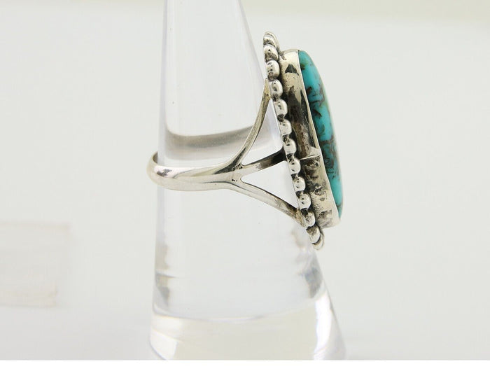 Navajo Shield Ring 925 Silver Arizona Turquoise Native Artist C.80's