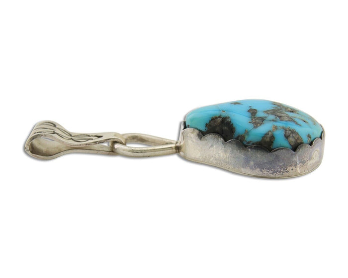 Navajo Sleeping Beauty Turquoise Pendant 925 Silver Signed Tony Guerro C.80's