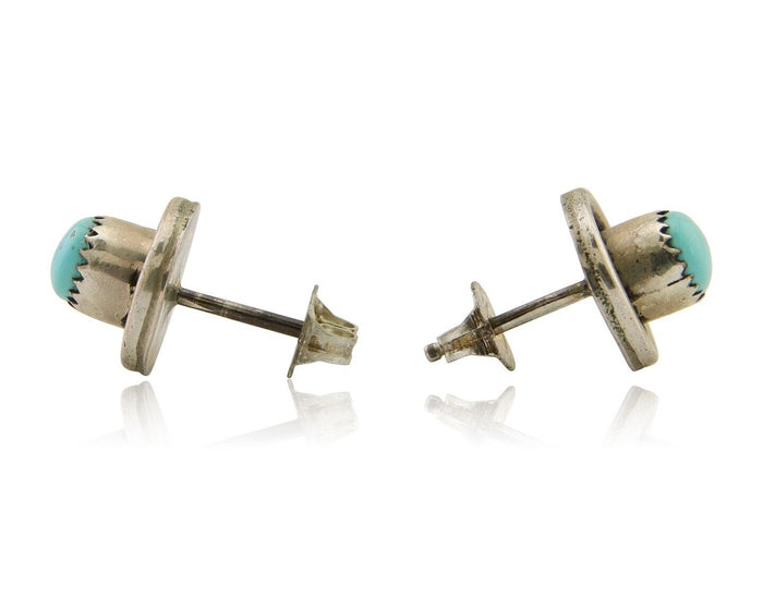 Navajo Snake Eye Earrings 925 Silver Blue Turquoise Native American Artist C.80s