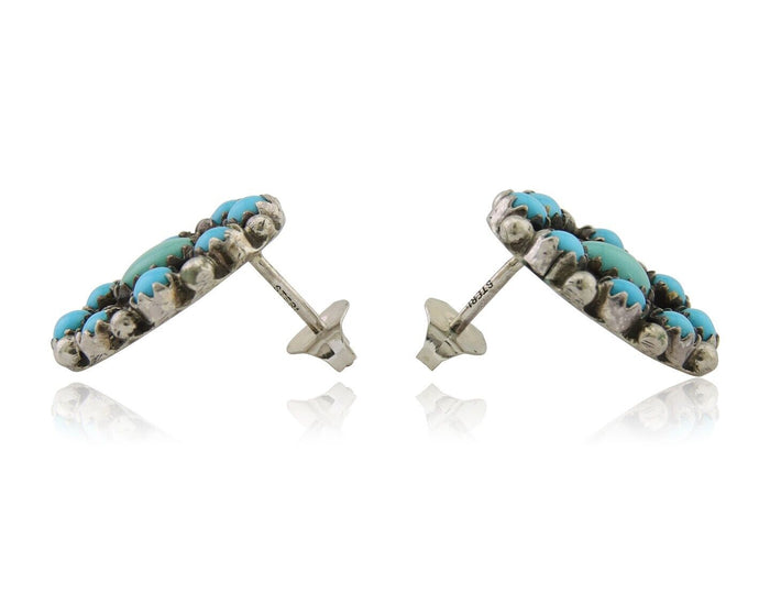 Navajo Snake Eye Earrings 925 Silver Sleeping Beauty Native Artist C80s