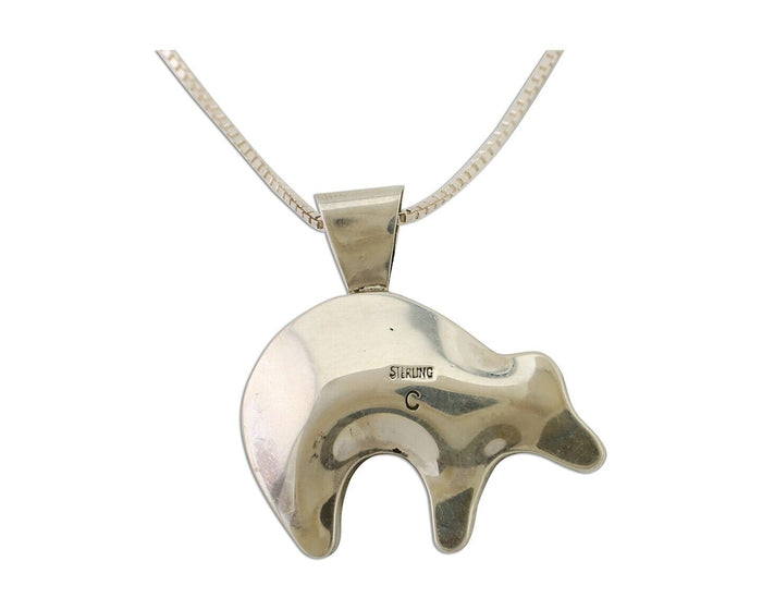 Navajo Spirit Bear Necklace Pendant 925 Sterling Silver Signed C C.80's