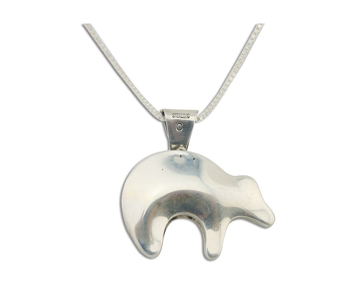 Navajo Spirit Bear Necklace Pendant 925 Sterling Silver Signed C C.80's