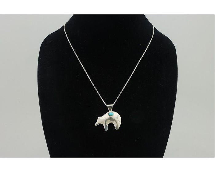Navajo Spirit Bear Necklace Pendant 925 Sterling Silver Signed C C.80's