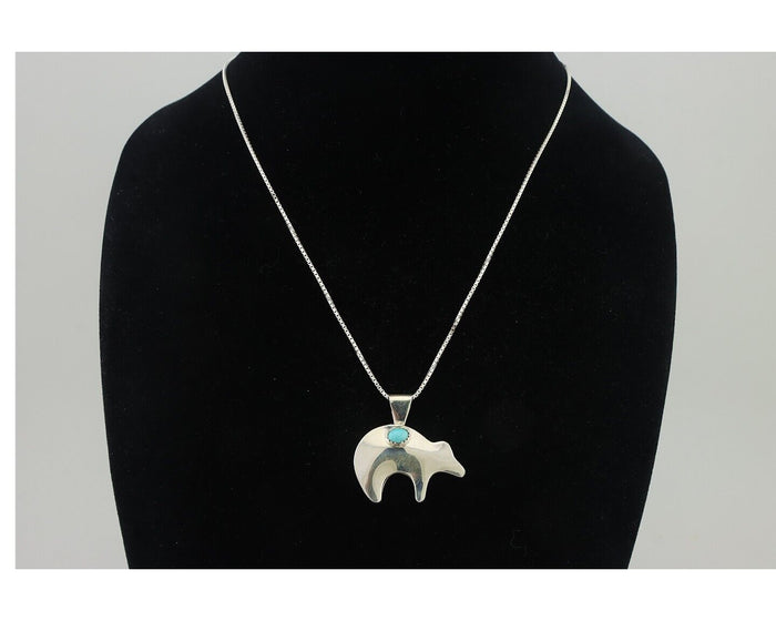 Navajo Spirit Bear Necklace Pendant 925 Sterling Silver Signed C C.80's
