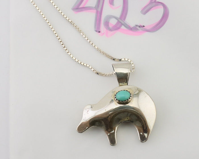 Navajo Spirit Bear Necklace Pendant 925 Sterling Silver Signed C C.80's