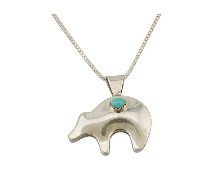 Navajo Spirit Bear Necklace Pendant 925 Sterling Silver Signed Nakai C.80's