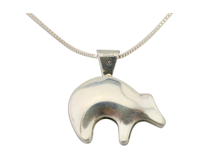 Navajo Spirit Bear Necklace Pendant 925 Sterling Silver Signed Nakai C.80's