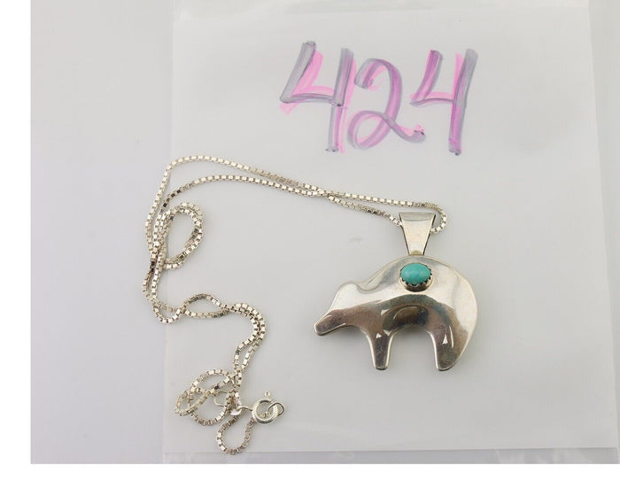 Navajo Spirit Bear Necklace Pendant 925 Sterling Silver Signed Nakai C.80's