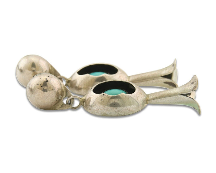 Navajo Squash Earrings 925 Silver Natural Turquoise Native American Artist C80s